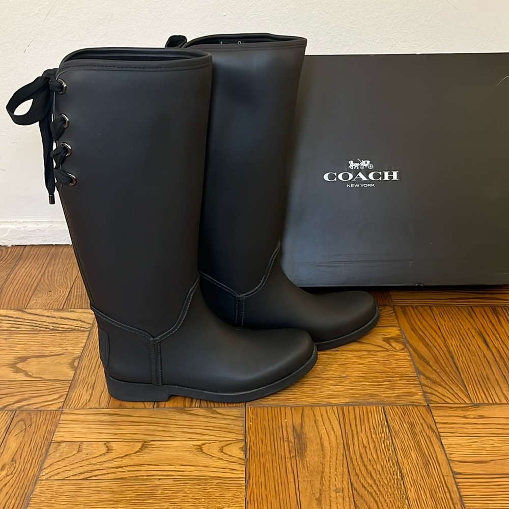 Tall COACH Tristee Lace-Up Rain Boots  NEW IN BOX | Sz 10